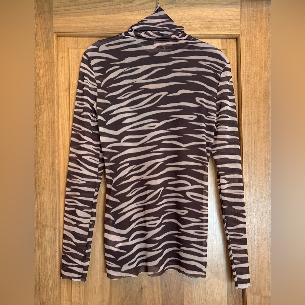 EUC GANNI Tilden Mesh Turtleneck Top Rare Zebra Print EU40 (US8/10) Brown/Cream - Picture 6 of 14